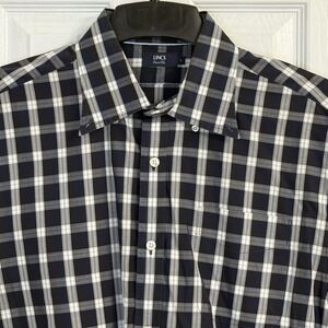 ✨Lincs David Chu Black Navy White Plaid Button Up‎ Men's Large